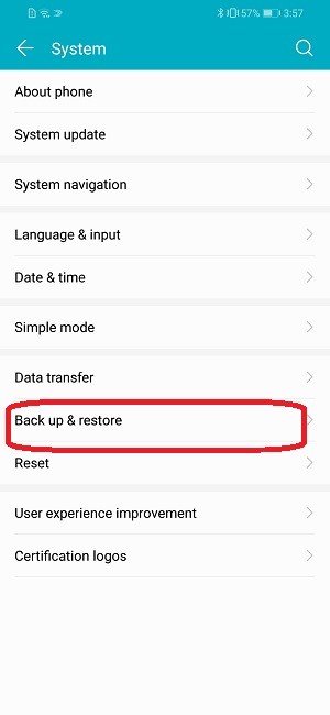 HONOR phone’s backup